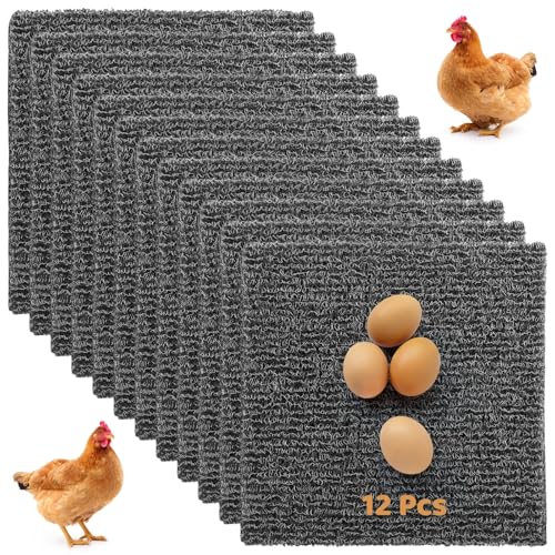 12 Pack Chicken Nesting Pads, Washable Nesting Box Liners for Chicken Coop, Reusable Plastic Nest Box Pads, Cuttable Chicken Laying Mats, 12×12×0.8”