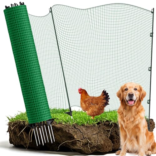 Temporary Fence with Posts,3‘x50‘ Animal Barrier Dog Portable Fencing | with Fiberglass Stake Windbreak Rope,Safety Snow Plastic Netting for Garden Backyard Outdoor for Chickens or Other Animals - size: 3x50FT