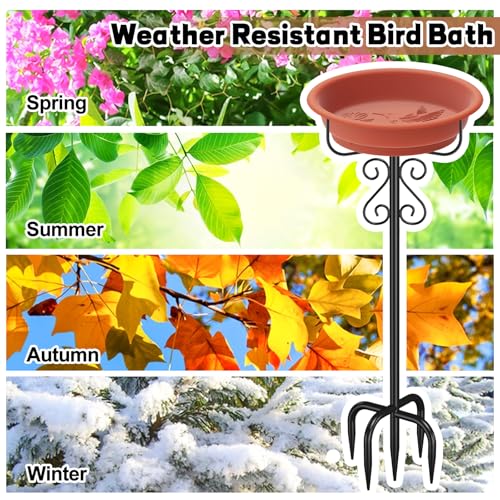 Bird Bath for Outside, 40In Freestanding Birdbaths & Feeder, Brown | Stable Metal Stake, 12" Removable Bowl, Weather-resistant, Easy Clean, Outdoors Garden Patio Yard Lawn - color: Brown
