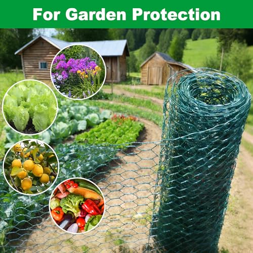 Chicken Poultry Wire Fencing,4inx10ft Vinyl Coated Hardware Cloth Rust-Resistant Hexagonal Mesh Roll with Snips/Gloves for Vegetable/Garden/Pets/Plants/Floral Netting - size: 4inx10ft/4inx118in