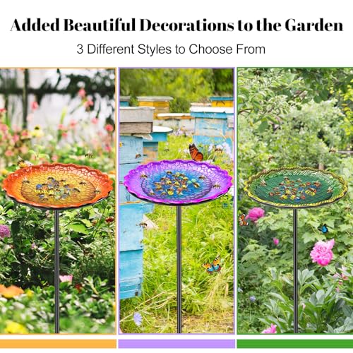 Bee Butterflies Watering Station, Standing Bee Feeder with Glass Marbles for Outside, Bee Bath Feeder with Metal Stakes Butterfly Puddler Garden Yard Déco (Green) - color: Green