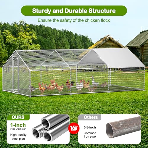 Homgava Large Metal Chicken Coop,19.7'L x 9.8'W x 6.6'H Chicken Run,Walk in Chicken Pen with Cover for Yard,Large Poultry Cage for Duck Rabbit - size: 236.0"L x 120.0"W x 78.0"H
