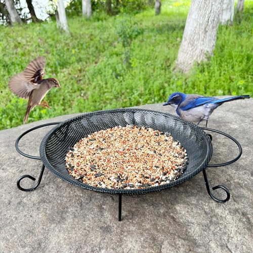 CQAIRIOU Upgraded Ground Platform Bird Feeder Tray,11.8” Stainless Steel Large Bird Feeder Mesh Seed Tray with A Exquisite Tray Station,Attract Wild Birds,Great Decoration for Garden Backyard - size: Ground Bird Feeder Tray