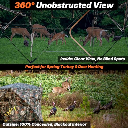 Hunting Blind 360/270 See Through Deer Blind, Pop Up Ground Blind | 2/3/4 Person Soft Material Camo Tent，Easy-Fold Portable Concealed Shelter with Carrying Bag, Lightweight, Silent Slid Windows - size: 360° See Through(3-4 Person)