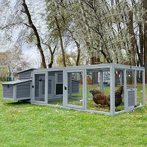 Aivituvin Chicken Coop for 4-6 Chickens/Ducks, Outdoor Wooden Chicken House Large Hen House Poultry Cage with Two Nesting Boxes (Grey, AIR45) - size: 103.0"L x 67.0"W x 28.0"H