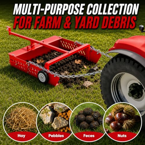 GRIND MODE 2-in-1 Horse Paddock Cleaner & Tow-Behind Trailer, Heavy Duty Manure Fork & Scoop, Efficient Yard Sweeper for Horse Manure, Drag Collector for Pasture/Yard Easy Cleanup - color: Red, size: Upgraded Chain Drag