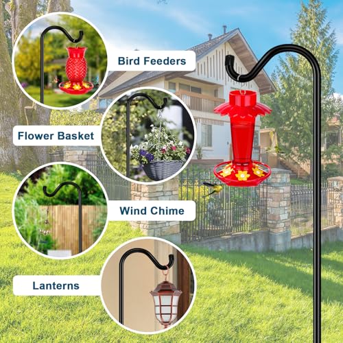 Gtongoko Shepherds Hook for Outdoor, 92 Inch Bird Feeder Pole with 7 Prongs Base, 3/4 Inch Thick Heavy Duty Adjustable Garden Hook for Hanging Plant, Hummingbird Feeder, Lantern, 1 Pack - size: 92 Inch without Baffle