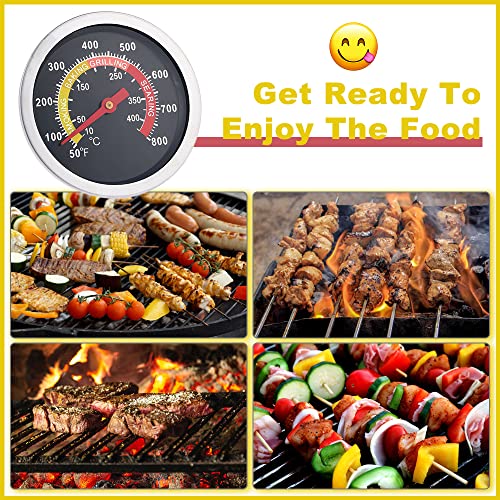 2-3/8" Face 800F Charcoal BBQ Thermometer,2PCS Barbecue Temperature Gauge | Outdoor BBQ Temperature Gauge,For Pizza Oven Cooking Barbecue Charcoal Grill Smoker Thermometers - size: 2 3/8 inch