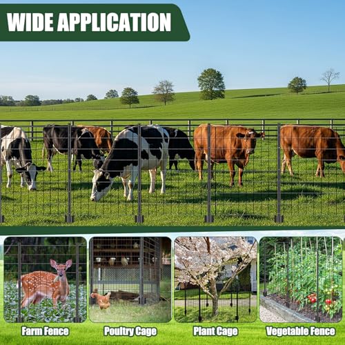 109 Pcs Black PVC Coated Wire Fence 2 x 50 ft, 2 x 3 Inch 16ga, Garden Fencing Roll and 3 ft Metal Fence Garden Fences T Posts and 8 in Zip Ties Cable Ties for Lawn Poultry Plant