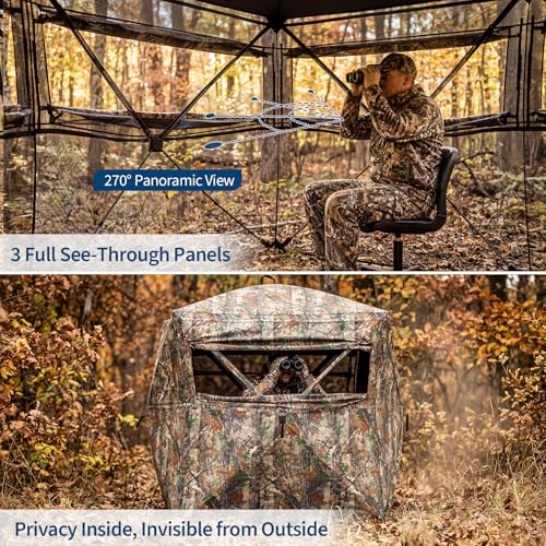 Hunting Blinds with See Through Panels, Portable Hunting Tent for Turkey Deer Duck Hunting, Pop Up Ground Blind with Silent Windows, Camo Concealment, Weather-Resistant Outdoor Shelter w/Carry Bag - size: 59x59x65.75 Inch