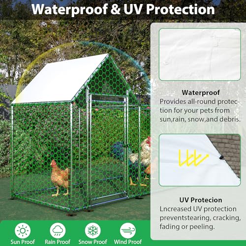 Large Metal Chicken Coop Run Outdoor Walk-in Poultry Cage with Waterproof Cover, Backyard Chicken House Hen Run with Lockable Door & PVC Coated Wire Mesh for Chickens Ducks Rabbits Geese - color: color 1, size: 119.1"L x 42.2"W x 59.6"H