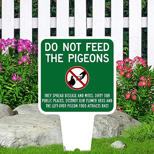 Do not Feed the Pigeons Sign, 9"x17", Heavy Duty Integrated Ground Stakes, Indoor/Outdoor Use, Rust Free Aluminum Composite, Made in USA by My Sign center - color: Pigeons, size: 9"x17"