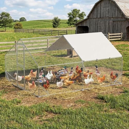 GarveeLife Large Metal Chicken Coop, Chicken Run with Cover, Large Chicken Run with Double Door for Outdoor Farm Yard (13.1 ft L x 9.8 ft W x 6.6 ft H) - size: 154.0"L x 78.7"W x 78.4"H