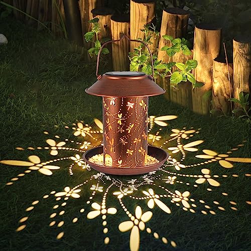 Bird Feeders for Outdoors Dragonfly Solar Lanterns Outdoor Waterproof Garden Decor Birthdays for Women Mom Grandma Metal Solar Decoration Outside LED Lanterns for Yard, Patio | Garden Decor Birthdays for Women Mom Grandma Metal Solar Decoration Outside LE