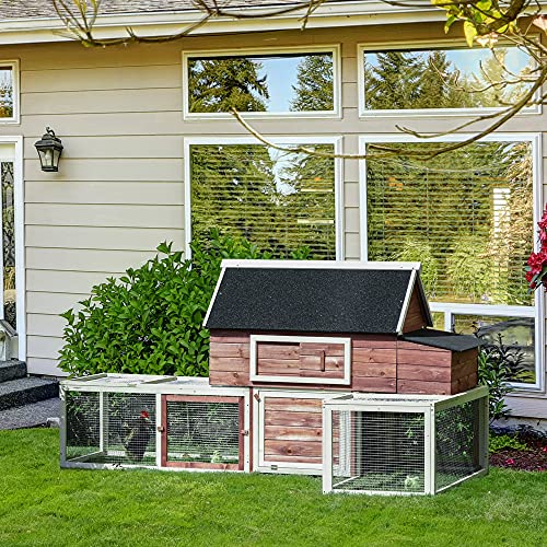 PawHut 114" Chicken Coop Wooden, Customizable Outdoor Chicken Cage Poultry Hen House with Nesting Box, Double Runs, Asphalt Roof, Ramp, for Garden Backyard | Outdoor Chicken Cage, Poultry Hen House, Asphalt Roof, Ramp, for Garden Backyard