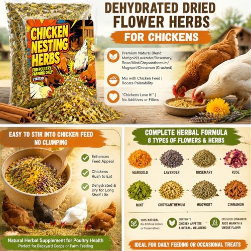 16 oz Chicken Nesting Herbs - Dried Herb Layer Feed Coop and Run Insulation Roosting Bars for Box Pads Supplies Laying Hens Chicks Vacuum Packed Bedding Winter