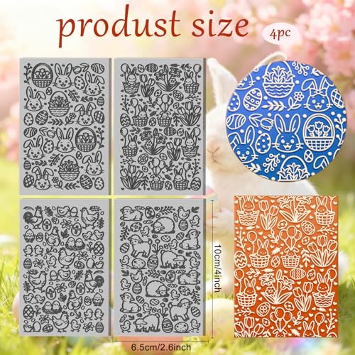CHGCRAFT 4 Sheets Easter Bunny Clay Texture Mat Easter Basket Pattern Polymer Clay Texture Sheets DIY Tools for Pottery Earring Jewelry Making Stamp Engraving Machines, 3.9x2.6inch - style: Bunny and Basket