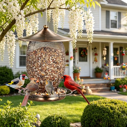 LBTING Wild Bird Feeder, Long Lantern-Shaped | Metal, Hanging Outdoors Outside Garden Yard Decoration - style: Round Long