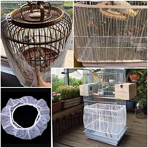 Bird Cage Seed Catcher Skirt, Bird Cage Mesh Net Cover, Parakeet Cage Skirt, Birdcage Cover Seed Catcher for Round Square Cages (White, XL) - color: White