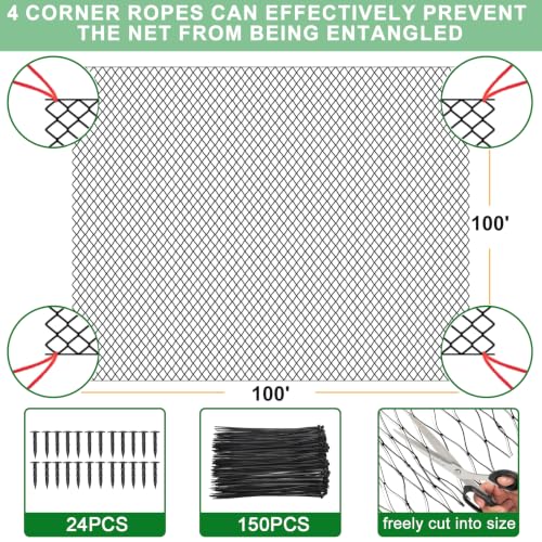 BSTPCOO 100'x100' Bird Netting for Chicken Coop, Nylon 3/4" Mesh Bird Net | Poultry Netting Chicken Nettings Roof Hawk, Deer Fence Garden Netting for Blueberry Bushes, Fruits Trees - size: 100'×100'-3/4''