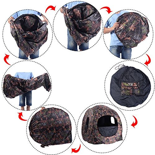 Tangkula 3 Person Pop up Ground Blind, Portable Hunting Blind with Mesh Windows, Carrying Bag & Ground Stakes, Camouflage Hunting Tent with Hub System, Camo Deer Blinds for Hunting - style: Oval Window