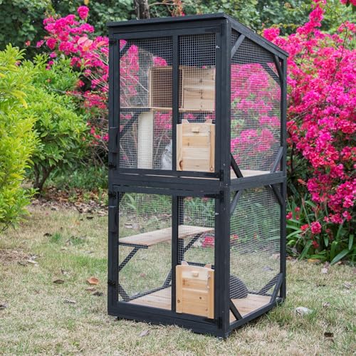 Cat Catio Cat House Outdoor Enclosure Window Large Outside Patio, 4 Wheels | Removable Floor, Scratching Post Sisal Ball Waterproof Roof