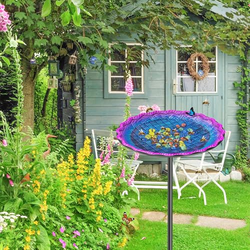 Bee Butterflies Watering Station, Standing Bee Feeder with Glass Marbles for Outside, Bee Bath Feeder with Metal Stakes Butterfly Puddler Garden Yard Déco (Blue) - color: Blue