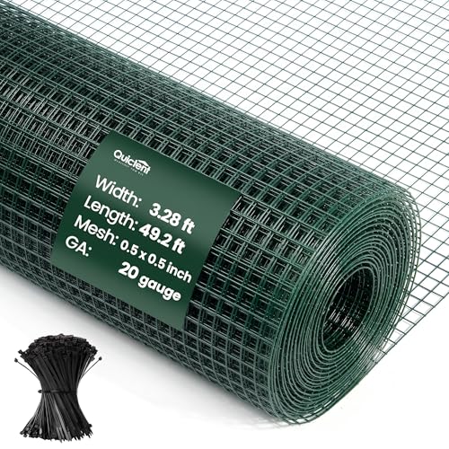 Quictent 1/2 inch Hardware Cloth for Chicken Coop 40in x 50ft 20 Gauge, Dark Green Vinyl Coated Chicken Wire Mesh, Predator Proof Chicken Fence, Garden Netting - color: 1/2" (Small Mesh), size: 50 FT