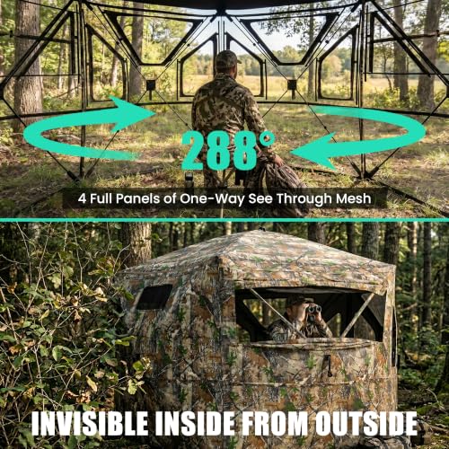 Portable Hunting Blind - 270°/288°/360°See Through with Floor Mat Dual Door - size: 5 Panel+288°（3-4 Person）