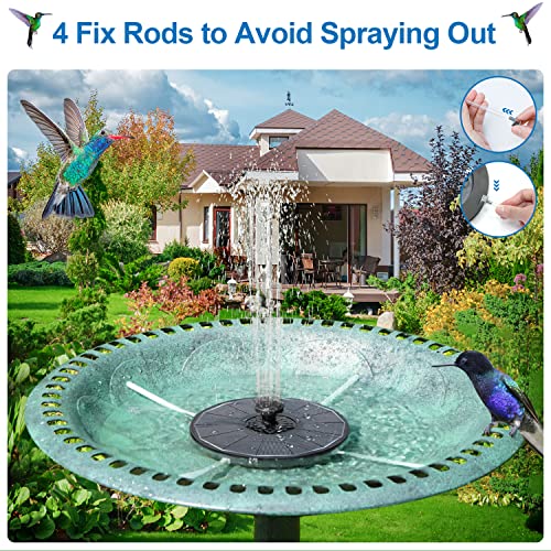 3.5W Solar Fountain with 2000mAh Battery - Work On Cloudy Days - Upgrade Glass Panel Solar Bird Bath Fountain, Hummingbird Water Feature Pump with 7 Nozzles, 4 Fixed Pipes for Garden, Pool - color: Black
