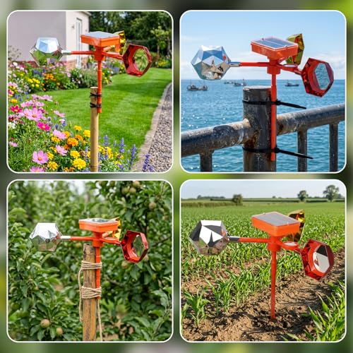 Solar Floating Pool Bird Deterrent, 360° Wind-Driven Reflective Spinner with Sound Box, Upgraded Duck Away Reflector with Shatterproof Mirror for Garden, Patio, Boat & Orchard