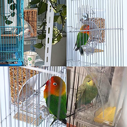 Hamiledyi No Mess Bird Cage Feeder 2Pack Automatic Parrot Seed Feeders with Perch Acrylic Transparent Seed Food Container Cage Accessories for Small and Medium Lovebirds Parakeets - color: Transparent + Perch - 2 Pcs