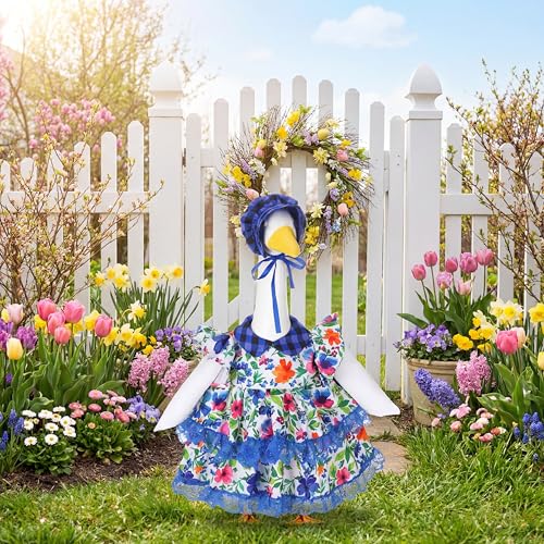 Abbylike Summer Porch Goose Outfits Flower Lolita Dress with Hat Floral Lawn Goose Clothes Fits Large 23'' Cement Statue for Summer Outdoor Garden Yard Patio Pathway Art Decorations - style: Vivid Spring