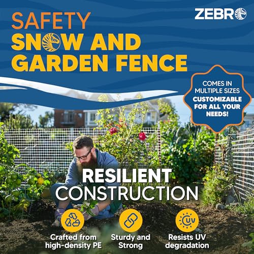 ZEBRO 4' x 100' White Plastic Garden Fence Roll – Light Duty Mesh Fencing for Temporary Fence, Snow, Garden Netting, Animal Barrier, Agricultural Fencing & Lawn Protection - color: White, size: Light-Duty 4' x 100'