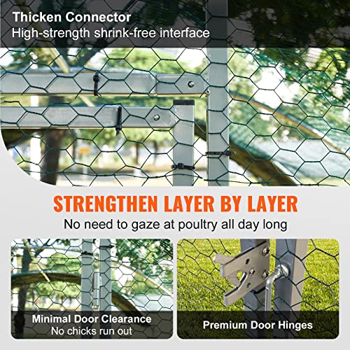 VEVOR Large Metal Chicken Coop with Run, Walkin Chicken Coop for Yard with Waterproof Cover, 6.5 x 9.8 x 6.4 ft, Spire Roof Large Poultry Cage for Hen House, Duck Coop and Rabbit Run, Silver - size: 118.0"L x 78.0"W x 78.0"H