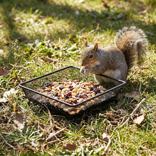 2 Pcs Railing Bird Feeder Tray for Balcony Deck Railing Bird Feeder Tray for Balcony 6.9 x 6.9 x 2.3 Inch Platform Bird Seed Tray with 4 Elastic Ropes & 2 Scoops for Outside Wild Birds or Squirrels