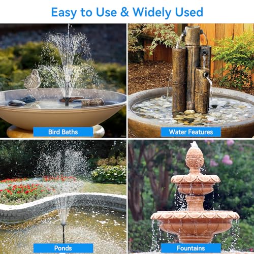 6.5W Solar Fountain Pump for Bird Bath Built-in 3000mAh Battery Backup, DIY Solar Water Fountain with Double-Layer Nozzles & Dry-Run Protection 5Ft Tubing for Ponds, Bird Bath, Water Features - size: 6.5W Fountain