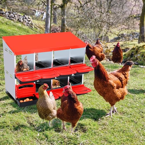 8-Hole Chicken Nesting Box with Removable Lid, Metal Chicken Coop with Roll Away Design/Easy Egg Collection/Ventilation Holes, for Chicken Coops, Duck Coops and Hens - color: Red, size: 8 holes without legs