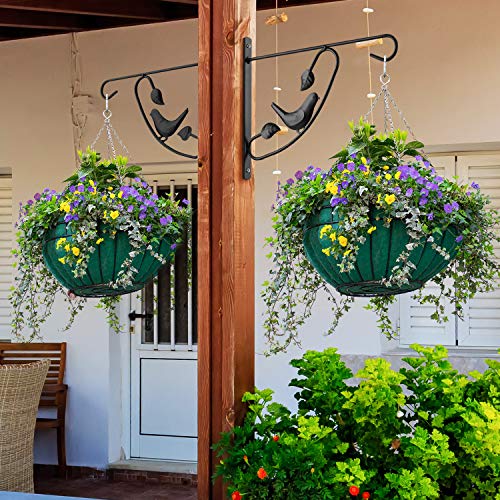 AMAGABELI GARDEN & HOME 2 Pack Hanging Brackets Plant Hanger Outdoor 12inch Metal Fence Wall Planter Hooks for Hanging Flower Baskets Bird Feeders Lanterns Wind Chimes Rust-Resistant Black - size: 12 Inch, style: 2-Pack Bird 2 Hook