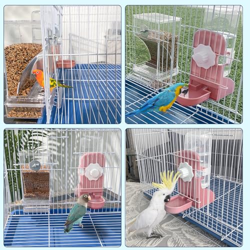 Lemtrflo No Mess Bird Feeder Water Dispenser Set, Automatic Bird Feeder | Parrot, Parakeet Cage Accessories - color: pink