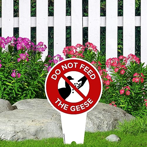 Please Do Not Feed the Geese Sign, 7"x13", Heavy Duty Integrated Ground Stakes, Indoor/Outdoor Use, Rust Free Aluminum Composite, Made in USA by My Sign center - color: Geese, size: 7"x13"