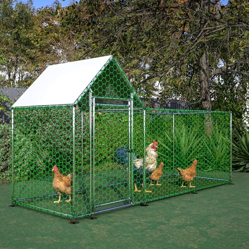 Large Metal Chicken Coop Run Outdoor Walk-in Poultry Cage with Waterproof Cover, Backyard Chicken House Hen Run with Lockable Door & PVC Coated Wire Mesh for Chickens Ducks Rabbits Geese - color: color 1, size: 119.1"L x 42.2"W x 59.6"H