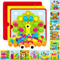Button Art Pegboard for Toddlers - 12 Pics & 46 Buttons, Gift 3+ | 7.8'' x 7.8'' pegboard with bird theme. Builds fine motor skills, color matching & creativity. Perfect early learning gift
