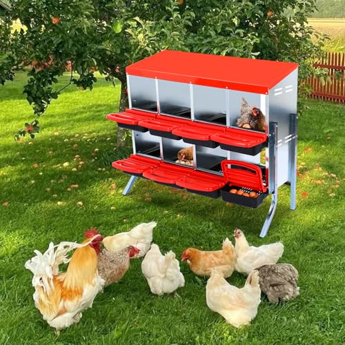 Chickens Laying Boxes for Chicken Coop with Legs, 8 Compartments Chicken Nesting Boxes, with Removable Tray, Easy Cleaning, for Hens Outdoor Chicken Coop Farm Yard, Red