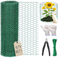 Chicken Wire 15.7in x 393.7in with a Pair of Gloves，1 Wire Cutter，100 Pcs Cable Zip Ties, Floral Chicken Wire Mesh 0.8in Hexagonal Galvanized PVC Coated Garden Netting Fence for Craft Poultry Garden - size: 15.7in x 393.7in