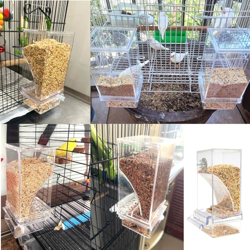 Automatic Bird Cage Feeder No Mess Parakeet Feeder Seed Food Container Feeding Station Cage Accessories for Small Birds Parrot Canary Lovebirds(Transparent) - color: Transparent, size: 1Pcs