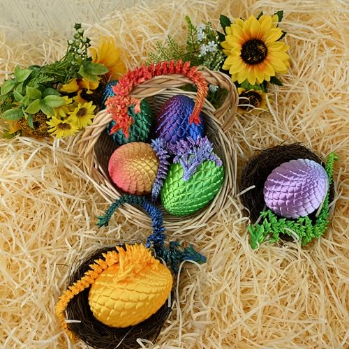Impossmaker 8‘’ 3D Dragon Eggs with Dragon Inside, Easter Basket Stuffers Mini Egg Set Articulated Unique Easter Basket Essentials for Adults Kids (6 Pack) - style: 6P-S2