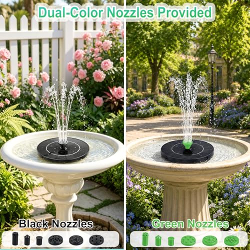 Yeomi 3.5W Solar Fountain, 12 Nozzles Black & Green with 6 Spray Patterns | Solar Water Pump Solar Fountain Pump for Bird Bath, Small Pond, Garden, Outdoor Water Feature - color: 3.5w Solar Fountain + Black&green Nozzles