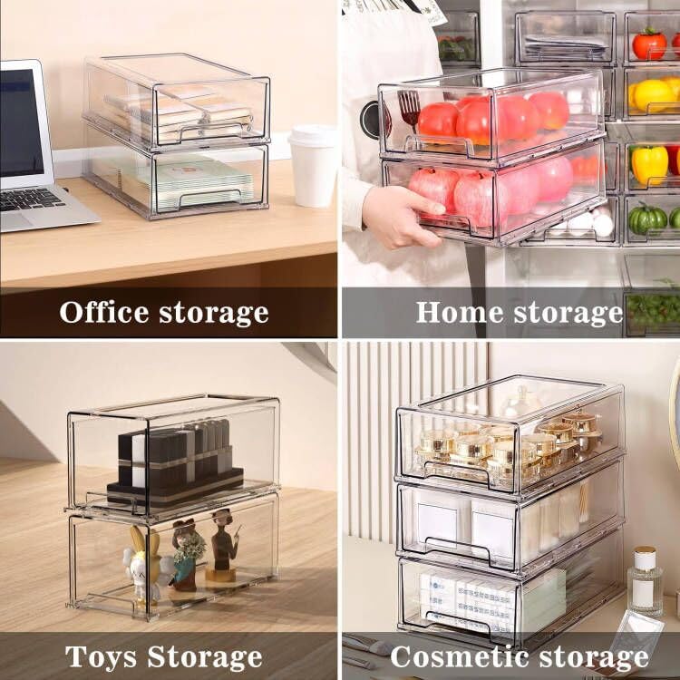 MANO 2Pack Clear Fridge Drawers Pull Out Stackable Refrigerator Drawer Organizer Bins Pantry Storage Box Plastic Food Containers for Kitchen Bathroom Office Closet (2pack Large) - style: 2pack-L-NEW