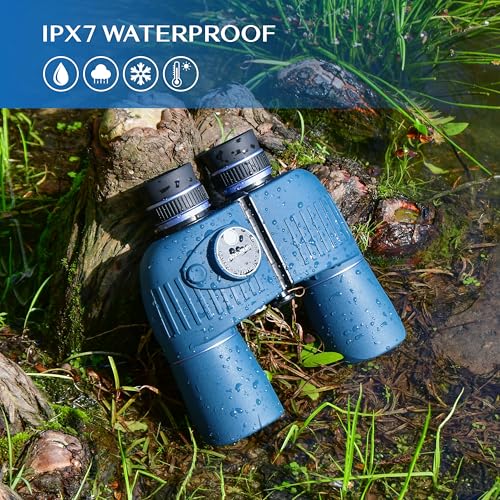 AOMEKIE 10X50 Marine Binoculars for Adults with Rangefinder Compass, Waterproof Marine Binoculars for Sailing Boating Fishing for General Marine and Outdoor Viewing